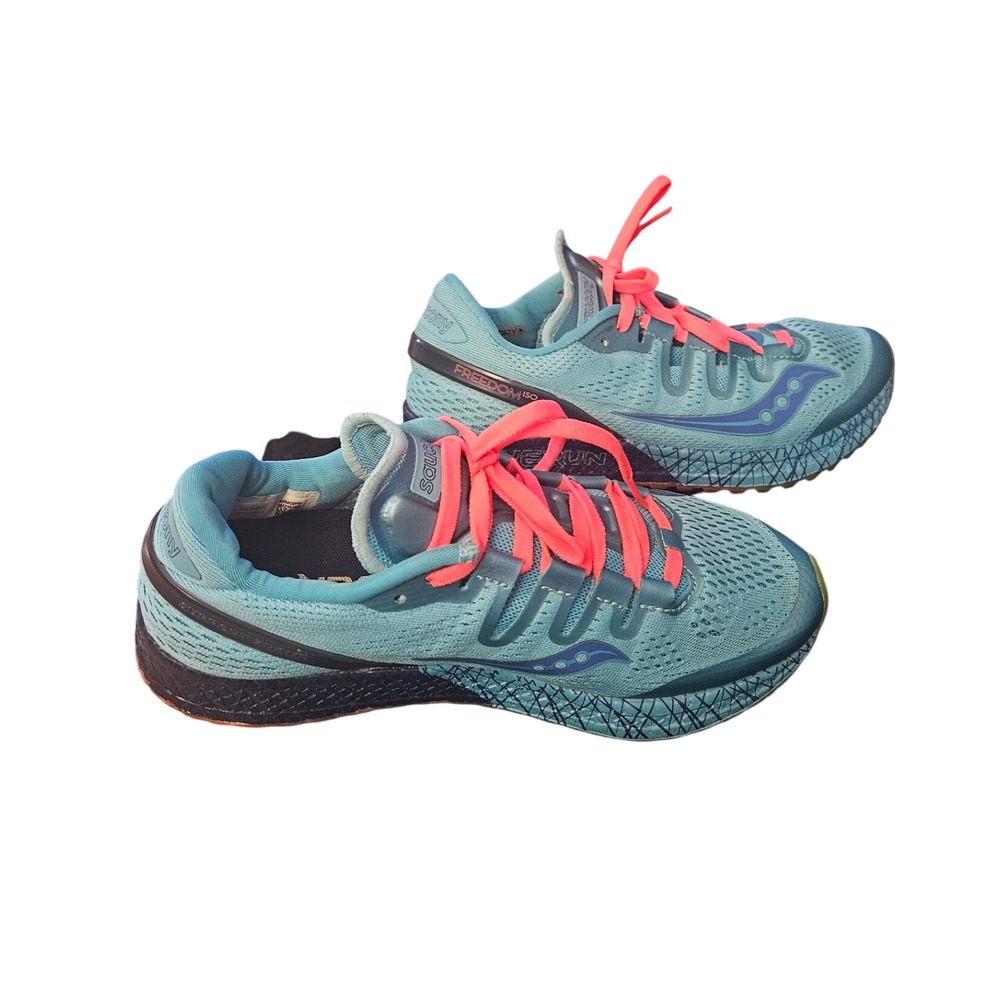 Saucony‎ Freedom ISO Women's Running Shoes Athletic Sneakers Blue Coral Size 8